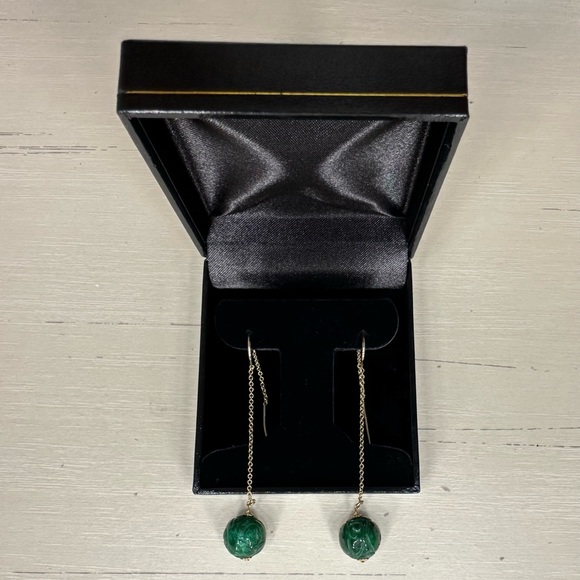 Jade 14K Gold Dangle Drop Threader Earrings - Picture 2 of 3